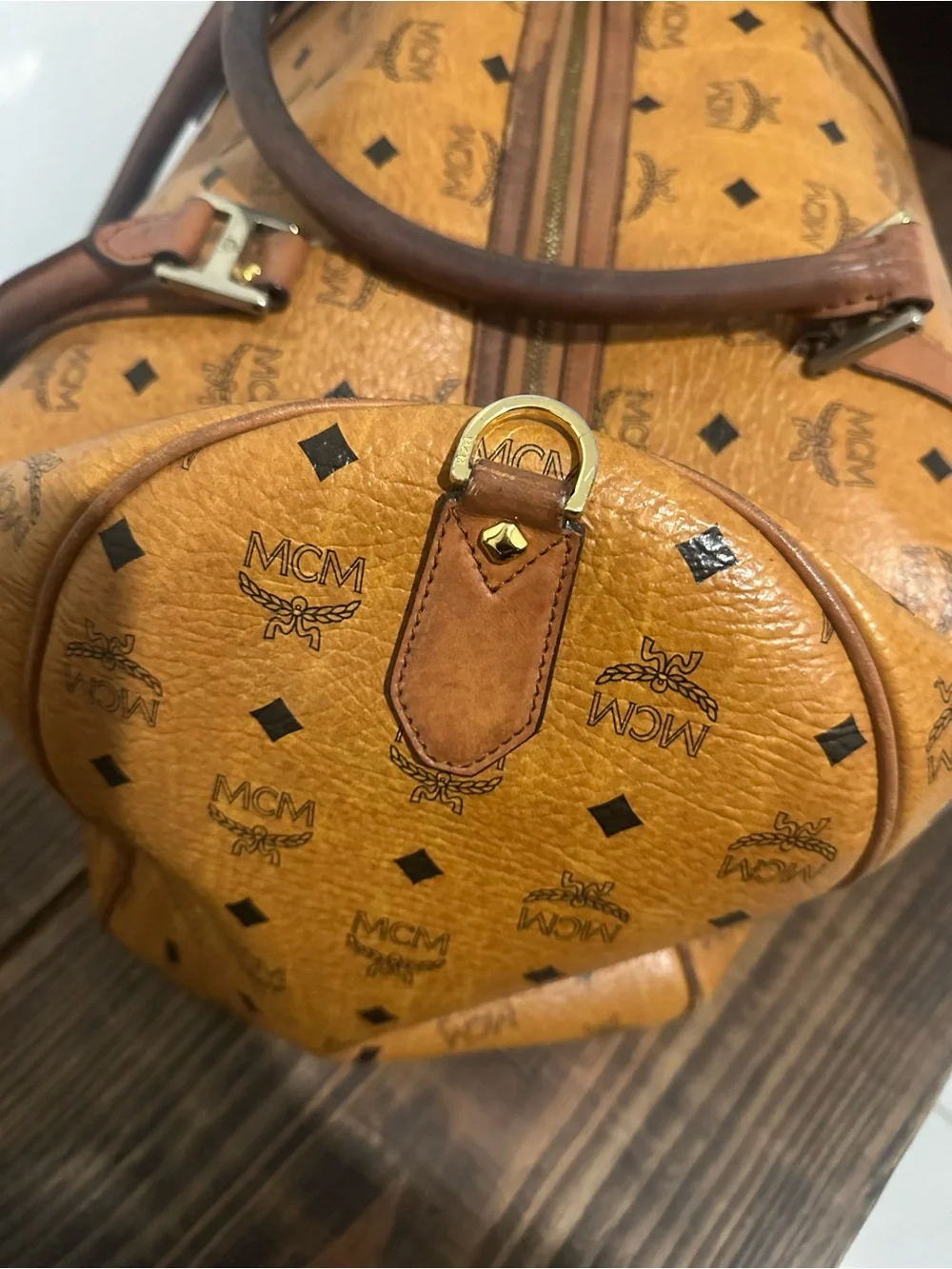 Vintage MCM Cognac Visetos Leather Weekender Bag